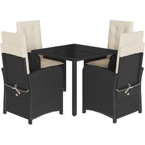 vidaXL 5-delige Tuinset met kussens poly rattan zwart
