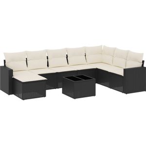 vidaXL 9-delige Loungeset met kussens poly rattan zwart