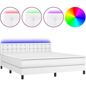 vidaXL Boxspring met matras en LED kunstleer wit 160x200 cm