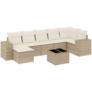 vidaXL 8-delige Loungeset met kussens poly rattan beige