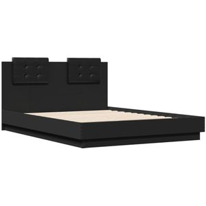 vidaXL Bedframe met hoofdbord bewerkt hout zwart 140x190 cm