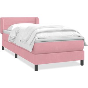 vidaXL Boxspring met matras fluweel roze 90x220 cm