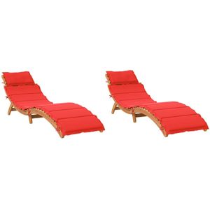 vidaXL Ligstoelen met kussens 2 st massief acaciahout rood