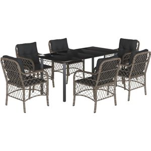vidaXL 7-delige Tuinset met kussens poly rattan grijs