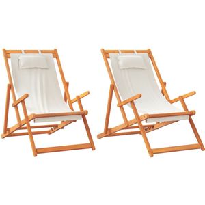 vidaXL Strandstoelen 2 st inklapbaar stof crèmekleurig