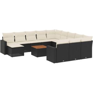 vidaXL 13-delige Loungeset met kussens poly rattan zwart