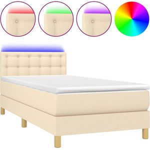 vidaXL Boxspring met matras en LED stof crèmekleurig 80x200 cm