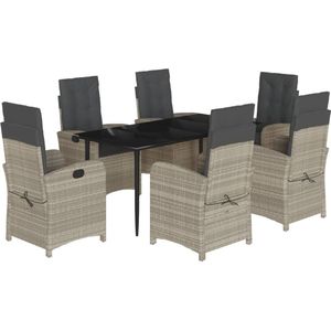vidaXL 7-delige Tuinset met kussens poly rattan grijs