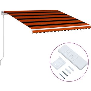 <p>Creëer een mooie en koele plek op je terras en bescherm jezelf tegen de uv-stralen met onze automatisch uittrekbare zonwering! Deze luifel is ideaal om schaduw te creëren voor ramen, op het balkon, op de binnenplaats, op het terras, in cafés, evenals bij restaurants met achterterrassen.</p>
<p>Deze buitenluifel heeft een roestbestendig, gepoedercoat aluminium frame, lichtgewicht ontwerp en massieve structuur.</p>
<p>Hij is dus zeer windbestendig.</p>
<p>Het zonnescherm is gemaakt van polyester met een hoge dichtheid en een PU-coating, waardoor het waterbestendig, anti-uv en vervagingsbestendig is.</p>
<p>De luifel is eenvoudig te openen en in te trekken met de meegeleverde afstandsbediening.</p>
<p>Je kunt hem ook bedienen met de lange handslinger.</p>
<p>De verstelbare hoogte en hoek van de luifel biedt je maximale bescherming.</p>
<p>Het scherm is eenvoudig aan de muur te bevestigen.</p>
<p>De handleiding en benodigde hardware zijn bij de levering inbegrepen.</p>
<ul>
  <li>Kleur: oranje en bruine stof en wit frame</li>
  <li>Materiaal: gepoedercoat aluminium frame en stof</li>
  <li>Totale afmetingen: 400 x 300 cm (L x B)</li>
  <li>Water- en vuilafstotend</li>
  <li>Stof (100% polyester) met anti-uv behandeling</li>
  <li>Eenvoudig te openen en in te trekken met de afstandsbediening of handslinger</li>
  <li>Montage vereist</li>
</ul>