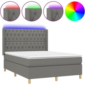 vidaXL Boxspring met matras en LED stof donkergrijs 140x200 cm