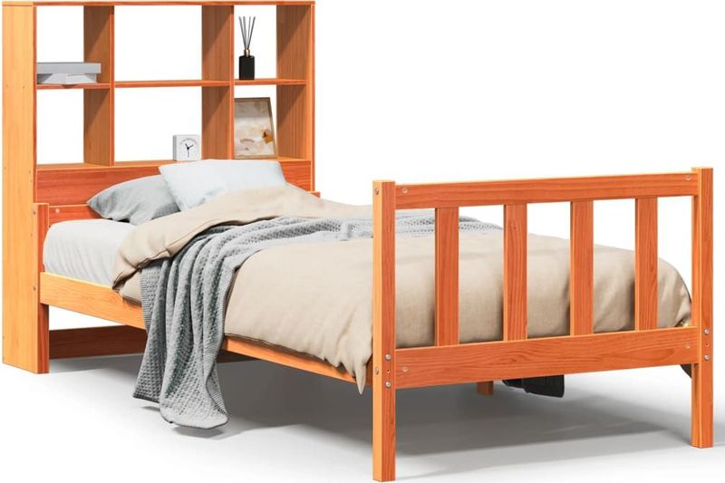 vidaXL - Bed - met - boekenkast - zonder - matras - hout - wasbruinx190 - cm
