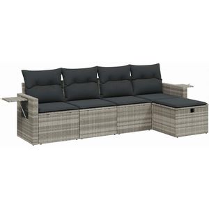 vidaXL - 5-delige - Loungeset - met - kussens - poly - rattan - lichtgrijs