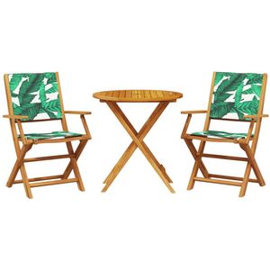 vidaXL 3-delige Bistroset bladpatroon stof en massief hout