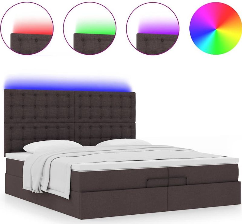 vidaXL Ottoman bed met matrassen en LED's 200x200cm stof donkerbruin