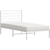 vidaXL Bedframe met hoofdbord zonder matras metaal wit 75x190 cm