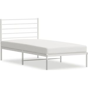 vidaXL Bedframe met hoofdbord zonder matras metaal wit 75x190 cm