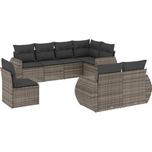 vidaXL 8-delige Loungeset met kussens poly rattan grijs