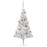 vidaXL Kunstkerstboom met verlichting en kerstballen 240 cm PET zilver