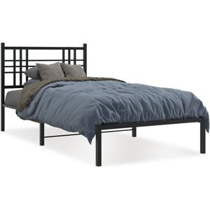 vidaXL Bedframe met hoofdbord metaal zwart 90x200 cm