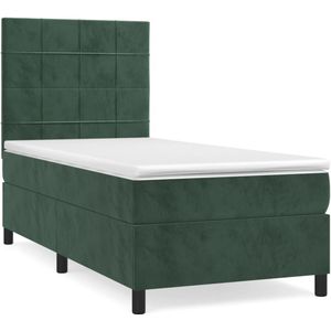 vidaXL Boxspring met matras fluweel donkergroen 100x200 cm