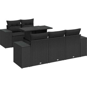 vidaXL 6-delige Loungeset met kussens poly rattan zwart
