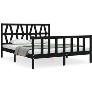 vidaXL-Bedframe-met-hoofdbord-massief-hout-zwart-160x200-cm