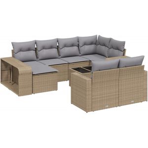 vidaXL 11-delige Tuinset met kussens poly rattan beige