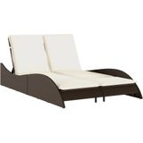 vidaXL Ligbed met kussens 114x205x73 cm poly rattan bruin