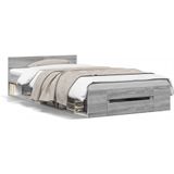 vidaXL - Bedframe - met - lade - bewerkt - hout - grijs - sonoma - eikenx200 - cm