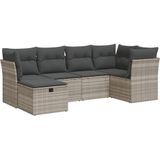 vidaXL 6-delige Loungeset met kussens poly rattan lichtgrijs