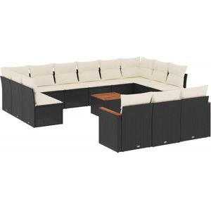 vidaXL 14-delige Loungeset met kussens poly rattan zwart