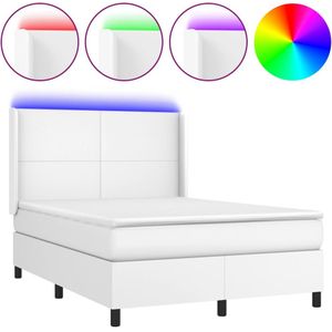 vidaXL Boxspring met matras en LED kunstleer wit 140x200 cm