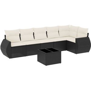 vidaXL - 7-delige - Loungeset - met - kussens - poly - rattan - zwart