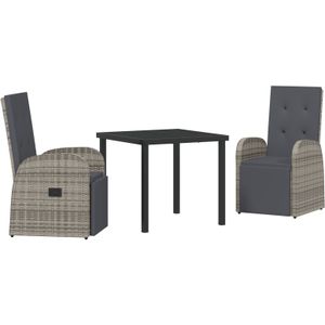 vidaXL Tuin Eettafel Set 3 pcs Grijs 80 x 80 x 73 cm PE riet