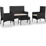 vidaXL 4-delige Loungeset met kussens poly rattan zwart