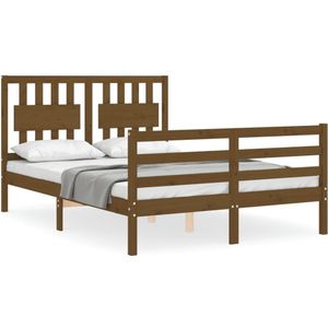 vidaXL Bedframe met hoofdbord massief hout honingbruin 140x200 cm