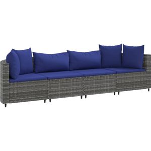 vidaXL 4-delige Loungeset met kussens poly rattan grijs