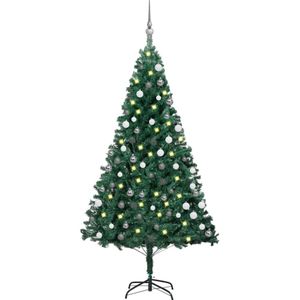 vidaXL Kunstkerstboom met verlichting en kerstballen 150 cm PVC groen