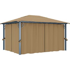 VidaXL Prieel met Gordijn 400x300 cm Aluminium Taupe