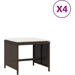 vidaXL Tuinkrukken 4 st met kussens 40x40x35 cm poly rattan bruin