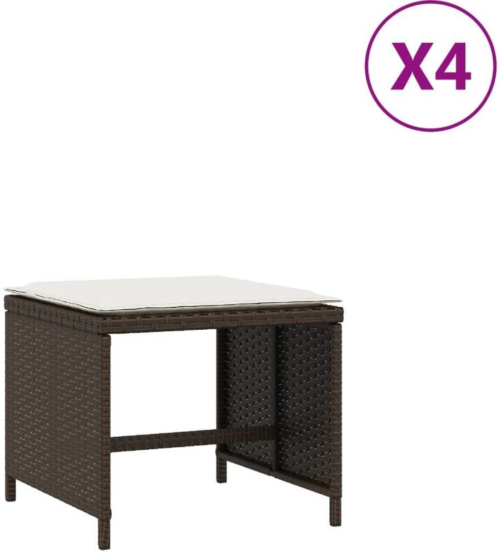 vidaXL Tuinkrukken 4 st met kussens 40x40x35 cm poly rattan bruin
