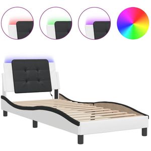 vidaXL Bedframe met LED-verlichting kunstleer wit en zwart 100x200 cm