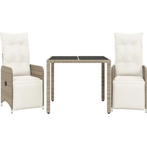 vidaXL 3-delige Bistroset met kussens poly rattan bruin