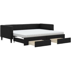 vidaXL Slaapbank met onderschuifbed en lades 90x190 cm stof zwart