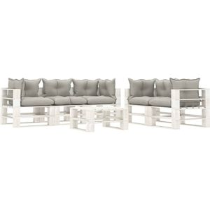 vidaXL 6-delige Loungeset met taupe kussens pallet hout