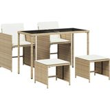 vidaXL 5-delige Tuinset met kussens poly rattan beige