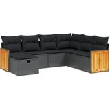 vidaXL - 7-delige - Loungeset - met - kussens - poly - rattan - zwart