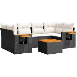 vidaXL 7-delige Loungeset met kussens poly rattan zwart