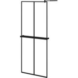 vidaXL Inloopdouchewand met schap 80x195 cm ESG-Glas aluminium zwart