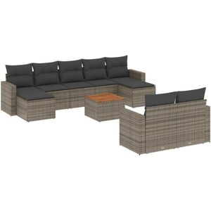 vidaXL 10-delige Loungeset met kussens poly rattan grijs